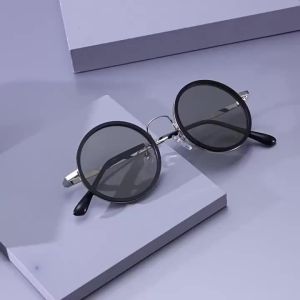 Round Polarized ND Adjustable Sunglasses Men Women Infinite Dimming Folding Memory Titanium Sun Glasses Anti-Glare UV400 Shades