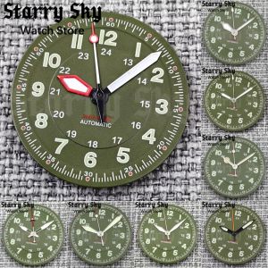 Starry Sky 29mm Green Words Green Pilot Style Watch Dials Watch Hands With Green Luminous Fit NH35/ETA PT5000 Automatic Movement