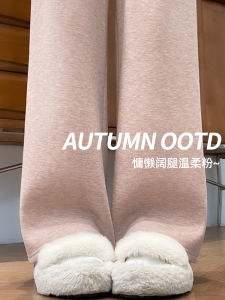 กางเกงขายาวทรงหลวมเอวสูงผ้ากำมะหยี่ผสมโพลีเอสเตอร์สำหรับผู้หญิง ทรงหลวมสบายๆ ฤดูใบไม้ร่วง/ฤดูหนาว กางเกงขายาวทรงหลวมสบายๆ สำหรับผู้หญิง