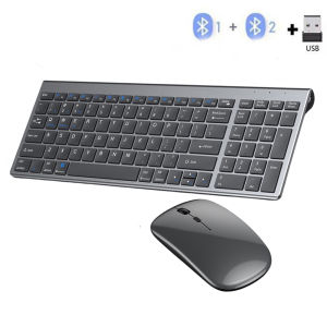 B.O.W | Gray Bluetooth 5.0 & 2.4G Wireless Keyboard Mouse Combo Rechargeable Full Size Wireless Keyboard for Notebook Laptop