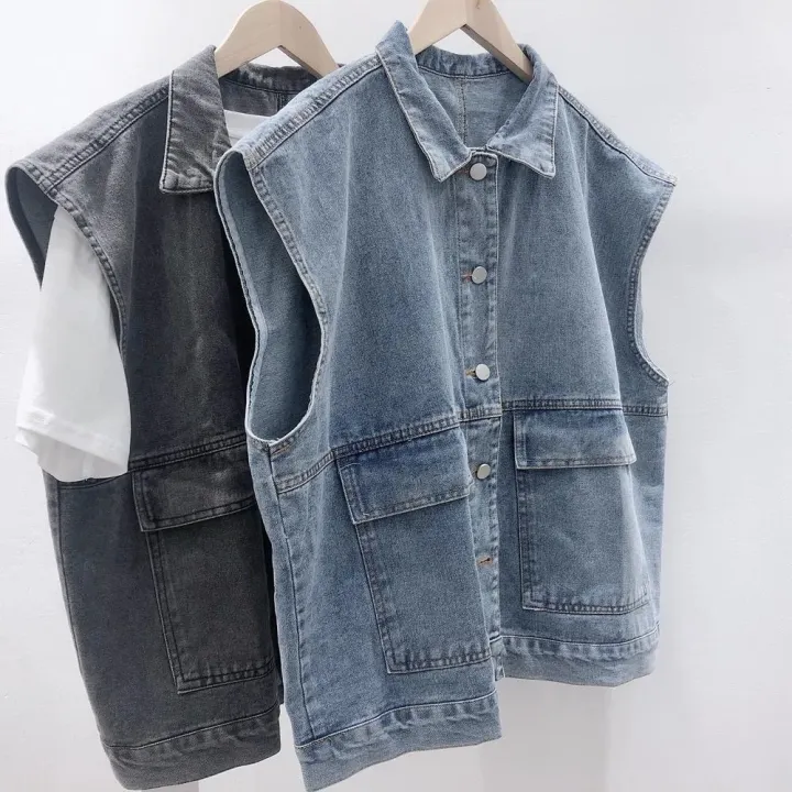 Vintage Denim Vest Loose-Fit Versatile Jacket Women's Shoulder Vest BF Style Japanese Couple Sleeveless Coat From China