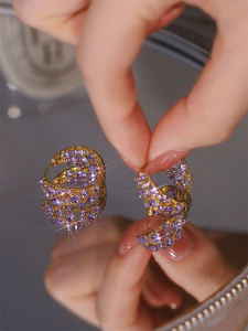 Tím Đá Zirconia Bông Tai Nữ Thời Trang Sang Trọng Nhẹ Cao Cấp Cảm Giác Họa Tiết Hình Học Chất Liệu Đồng Thau