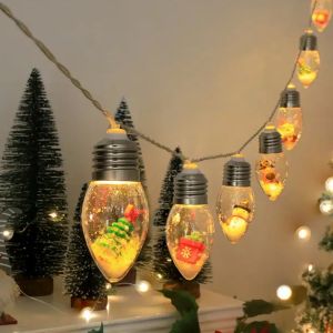 1pc 10/20LED Globe Bulbs String Light with Snow & Cute Ornaments Perfect For Home Patio Fireplace Christmas Xmas Tree Decoration