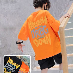 Cool Street Dance Boys Short Sleeve T-Shirt Letter Print Half Sleeve Summer Fashionable Childrens Clothing Cotton round Neck