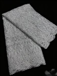 French Mesh Lace 2026 Fabrics Embroidery Sequins Tulle Beaded African Fabric for Women Party Dresses 5 Yards Sewing Meters