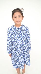 Forest Kids Woven Floral Pattern Girl Long Sleeve Collar Dress I Baju Budak Perempuan Girl Dress - FK820047