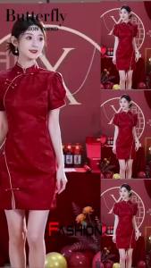 Red cheongsam 2026 new summer style improved youthful style new Chinese style everyday wear short style suitable for petite women perfect for college entrance exams.