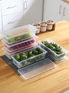 【Buy 1 Take 3】Food Storage Box With Drain Plate Fresh-keeping Refrigerator Meat Fish Kitchen Tools