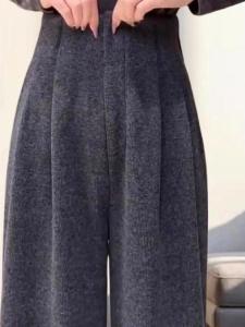 กางเกงขายาวทรงหลวมเอวสูงผ้าขนสัตว์หนาสำหรับผู้หญิงในฤดูใบไม้ร่วงและฤดูหนาว กางเกงขายาวทรงตรง ทรงสลิม ทรงเข้ารูป ทรงหลวม ทรงหลวม