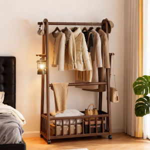 Solid Wood Floorstanding Coat Rack for Home Use
