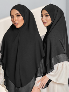 1pc Ready to Wear Instant Hijabs Double Layered Chiffon Solid Headscarf Foulard Femme Musulman Shawl Wrap Bandana