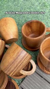 WoodenDreams Acacia Wooden Mug with Coaster Set | Coffee & Tea Cup for Hot & Cold Beverages | Durable Export Quality | Natural Gift Idea