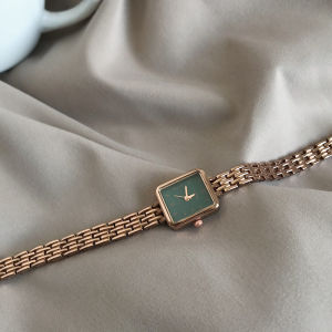 Fancy Classic Style Bracelet Watch Female Ins Special-Interest Design Minimalist Fashion Small Dial Green Watch Retro Hong Kong Style