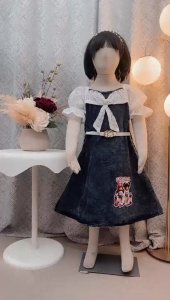 Dress jeans karakter viral anak perempuan usia 3 - 10 tahun mix Brukat baju dress jeans roblox viral - set dress kombinasi free tas- COD