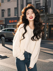 White Loose Knitted Sweater Womens Base Layer Summer New Style Korean Style Commute Simple Style Long Sleeve round Neck Top
