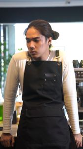 Full Apron Barista Celemek Cafe Apron Barbershop Celemek Kanvas & synthetic leather for barista/waiter etc X strep
