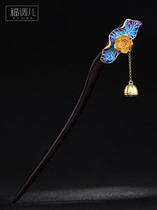 Handmade Original Pure Silver Blue Glazed Lotus Leaf Tassel Hairpin Womens Vintage Style Burnt Blue Hairpin Valentines Day Gift