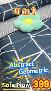 MAKAPAL TELA--4 in 1 set Abstract Geometric Premium Bedding GM001 Flat Design Bedsheet Pillowcase Duvet Case QUEEN OR Double Size 999 4001