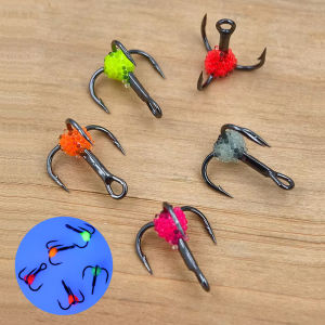 5PCS Ice Fishing Treble Hook with Hard UV Fish Roe 8# 10# 12# 14# High Carbon Steel Hooks Sinking Lure Winter Pesca