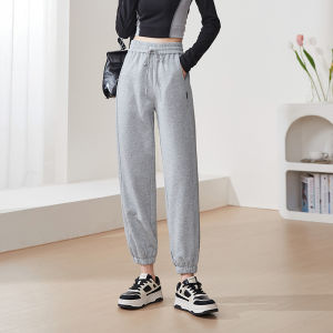 High Waist Casual Womens Sport Pants Fall New Loose Cover up Grey Sweatpants Elastic Waist Harlan Trousers Polyester Cotton