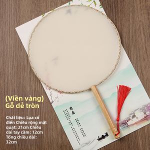 RANDENG | Quạt Lụa Tròn Tay Dài Phong Cách Cổ Điển