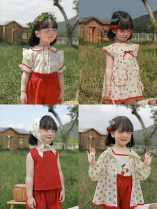 YOEHYAUL | Summer Fashion Loose Cherry Fruit Print Girls Dress Set