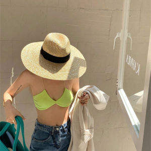 Fashionable Panama Jazz Hat Womens Summer Beach Vacation Sun Protection Straw Hat Street Style Large Brim Hat for Couples