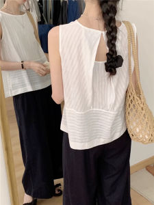 French Vintage Sleeveless Hollow out Backless Shirt Vest Women Summer Elegant Outerwear Top Korean Style Straight Cut