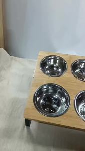 Stainless Steel Elevated Cat Bowl Raised 15°Tilted Pet Feeder High Quality with Wooden Stand Food Bowl for Cat and Puppy