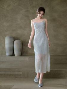 JK&JS | Silk-like Summer Dress for Women with Spaghetti Straps and Embroidery
