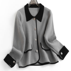 เสื้อคาร์ดิแกนถักแขนยาวทรงตรงคอปกตั้งสีตัดกันเข้าชุดใหม่ฤดูใบไม้ร่วงปี 2024 เสื้อคลุมผู้หญิง กระดุมเดียว G601