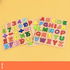 3D Wooden Baby Learning Toys Puzzle Alphabet Number Shape Tetris Educational Montessori Board / Blok Mainan