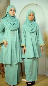 Tijani 19.0 - Baju Kebarung Kebaya Riau Sulam Labuh Longgar Plus Size Moden Muslimah Dewasa Budak by Rafanda Nur