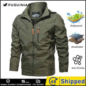 FUGUINIAO Mens Hooded Windproof Jacket Waterproof and Suitable for Military Cycling Tactical Stormwear (M-5XL)