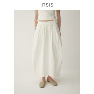 INSIS FEMME | Simple and Elegant Gathered Split Cocoon Flower Bud Half Skirt Cotton