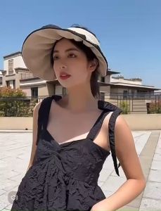 Mũ vành tròn nửa đầu mũ rộng vành cói bèo nhún nón nữ chống nắng vân sần thời trang thanh lịch - Happy Home 4U