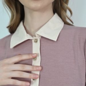 QUEENTIN Dress Wanita Midi Kombinasi 0537 Stretch Aster Snowy Knit Polos Lengan Pendek