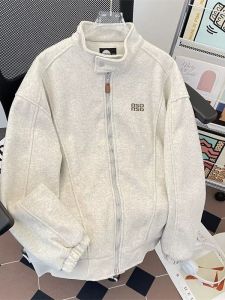 Áo Khoác Len Mỹ Mùa Thu Đông Nam Thời Trang Dày Thời Trang Thêu Chữ Cổ Đứng Áo Khoác Bóng Chày Áo Nỉ Thường Ngày Mùa Xuân