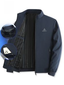 ROMON | Lormen Mens Stand Collar Jacket Thickened Spring Autumn Casual Style Warm Business Casual Outerwear For Middle-Aged And Elderly