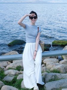 YUANYA | Round Neck Knit Short Sleeve Slim Fit Summer Womens T-shirt