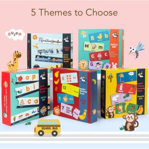 Job & Occupations Wooden Connecting Puzzle Duo Box Set for Kids Early Learning Wood Jigsaw Numbers Alphabets Letters