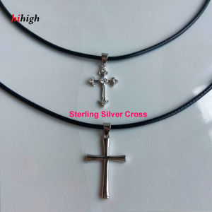 Sterling Silver Cross Pendant Couples Leather Rope Necklace