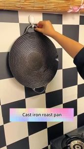 11.8/13.8/14.6 Inch Coating Frying Pan with Handles Cast Iron Round Griddle Non Stick for Home Party Travel and Outdoor
