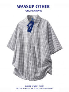 Simple Plaid Short Sleeve Summer Loose Leisure Drawstring Shirt