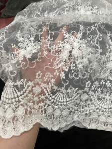 Vải Ren Cao Cấp Đen Đỏ Phong Cách Vintage Kẻ Sọc 1.37m