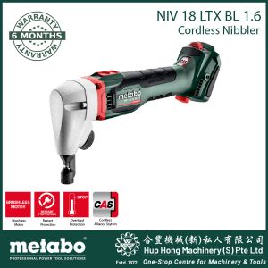 METABO 18V Cordless Nibbler Sheet Metal Nibbler Brushless NIV 18 LTX BL 1.6  Max. sheet thickness for steel: 400 N/mm²:1.6 mm / 0.0629 "