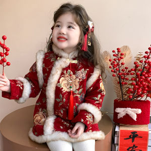 Red New Year Cheongsam Childrens Traditional Chinese Dress Festive Baby Clothes Winter Season Girls Clothing Ethnic Style
