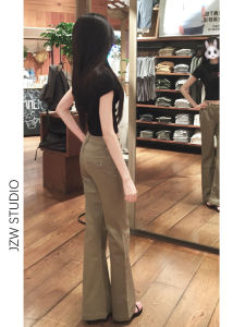 Low Waist Bell Bottom Denim Jeans Womens Spring Summer New Elastic Slimming Straight Leg Floor Length Pants Casual Loose Fit