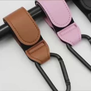 Convenient Baby Stroller Hooks Clips Stroller Accessories Aluminum Alloy Carabiner for Hanging Diaper Bags PU Leather