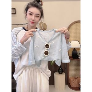 Breathable Childrens Sun Protection Clothing Light Blue Thin Style With Bow